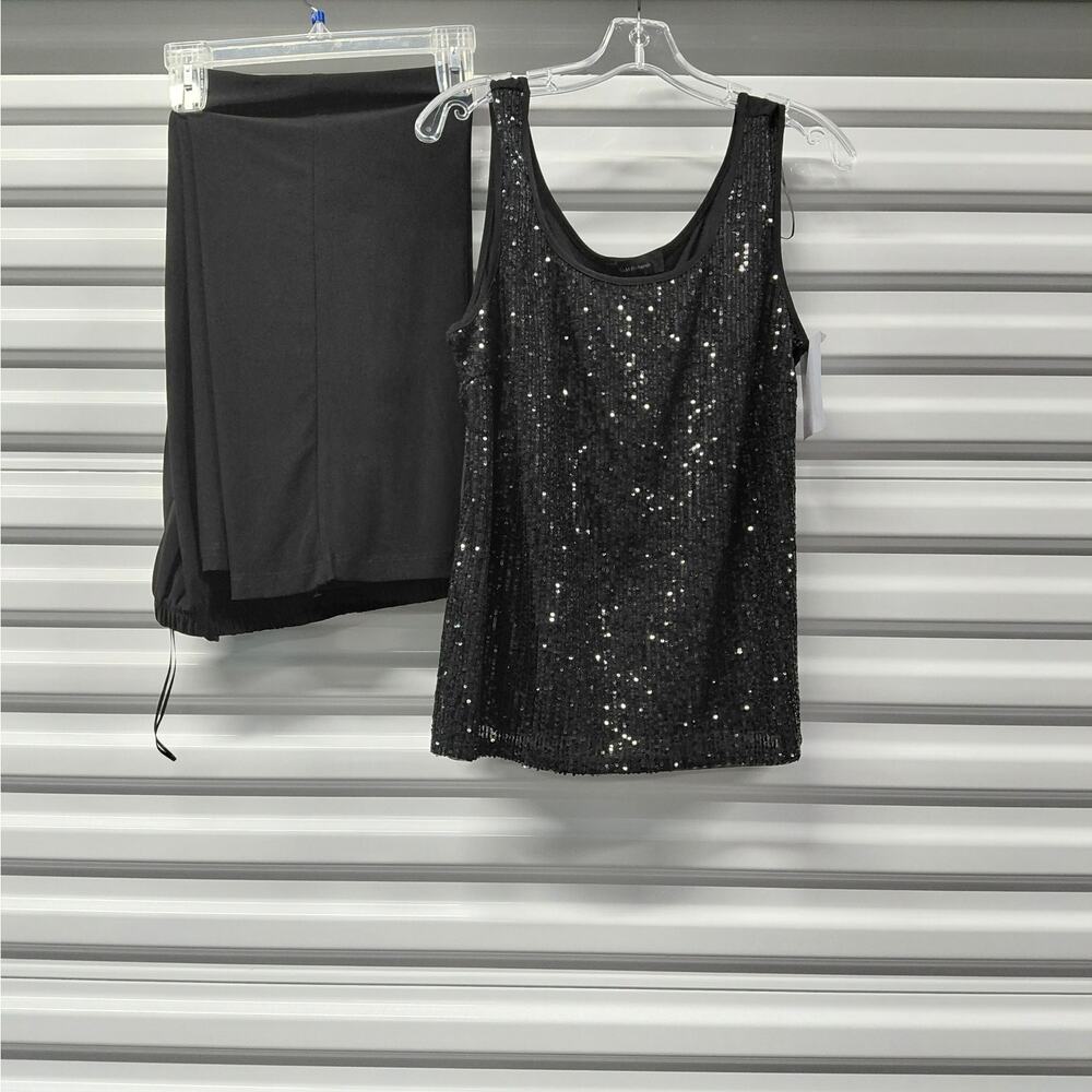 Womens Sequin Pant Suit Sz 10/12 Black Formal Evening Cocktail Party Set R & M - Picture 11 of 11